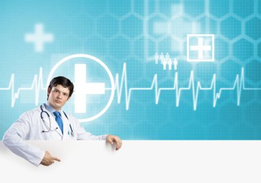 Bayrağı olan doktor.