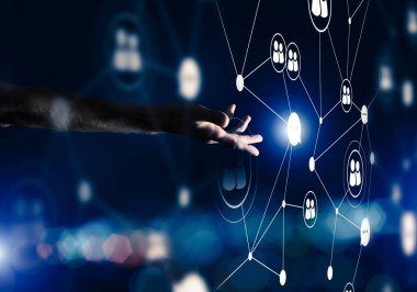 Karanlık arka planda modern kablosuz teknolojileri iletişim ve ağ olarak sunmak