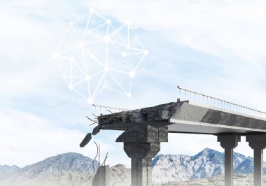 Sorun ve sosyal bağlantı kavramı için fikir olarak hasarlı taş köprü