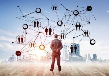 Takım çalışması ve işbirliğinin sembolü olarak ekrana sosyal bağlantı konsepti çizildi