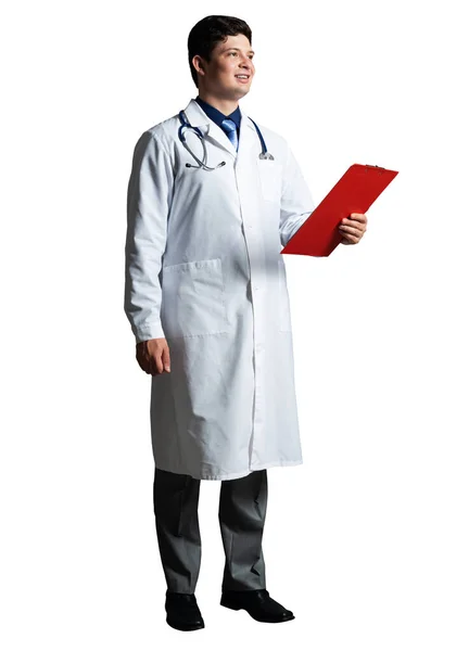 Lekarz z tabletką na dokumenty — Zdjęcie stockowe