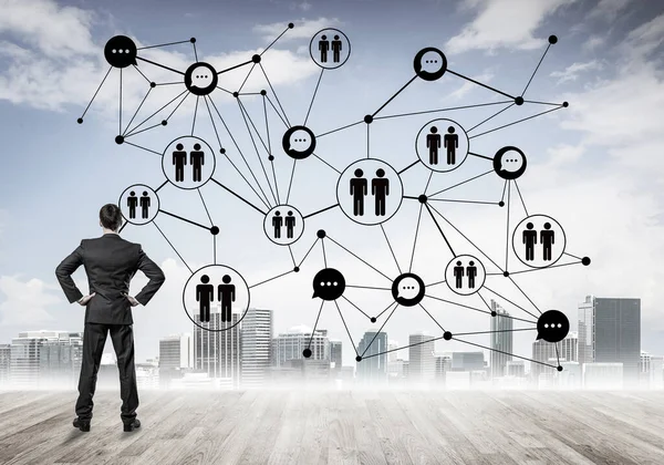 Concetto di connessione sociale disegnato sullo schermo come simbolo del lavoro di squadra e della cooperazione — Foto Stock