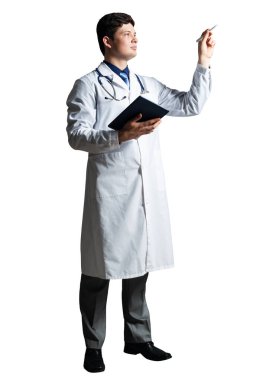 Tablet bilgisayarı olan bir doktor
