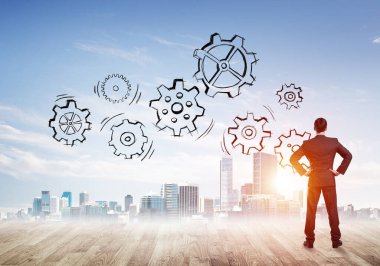 Ekip çalışması ve işbirliği sembolü olarak ekranda çarklı motor çizildi