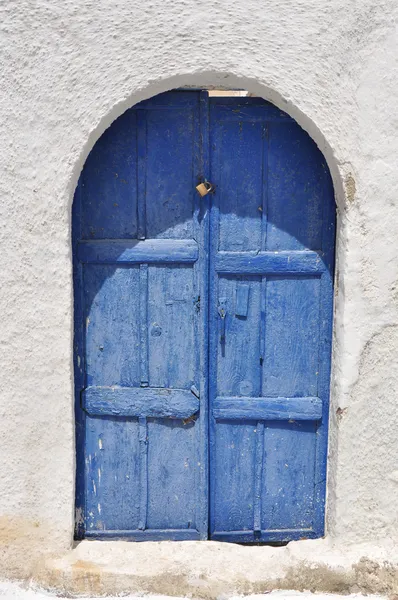 Blauw Griekse deur, santorini eiland — Stockfoto