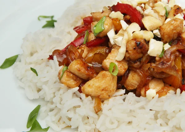 Chicken with rice and cashews — Stock Photo, Image