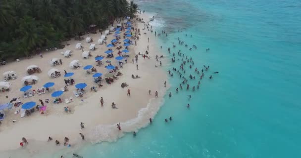 Flygbild Över Johnny Cay Med Turister Stranden Johnny Cay Liten — Stockvideo