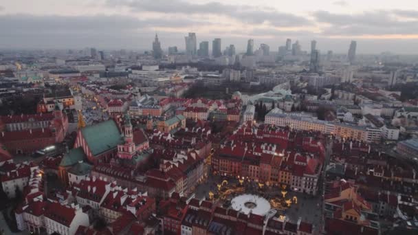 Enero Puesta Sol Sobre Ciudad Vieja Varsovia Con Rascacielos Fondo — Vídeos de Stock