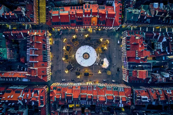 Gran Vista Panorámica Arriba Hacia Abajo Plaza Del Mercado Ciudad — Foto de Stock