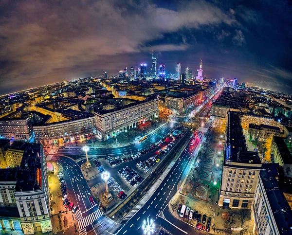 Constitution Square Plac Konstytucji Pohled Centrum Noci Varšava Mrakodrapy Pozadí — Stock fotografie