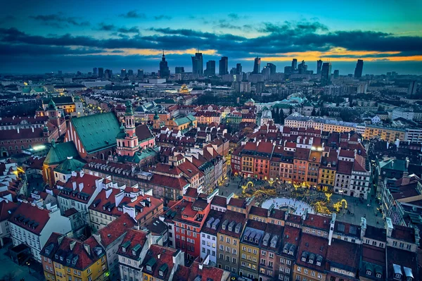 Krásný Panoramatický Bezpilotní Letoun Panoramatický Výhled Centrum Varšavy Mrakodrapy Varšavy — Stock fotografie