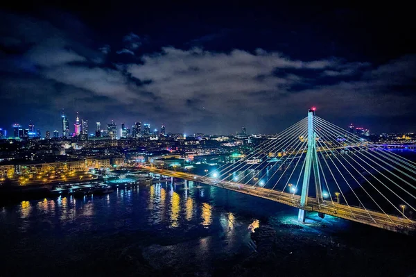 Bella Vista Panoramica Aerea Drone Skyline Del Centro Della Notte — Foto Stock