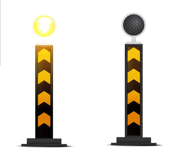 Trafikolycka Byggande varningsbarriär. Barrikadera säkerhetskonstruktion. Säkerhetsbarriär, varningsljus. — Stock vektor
