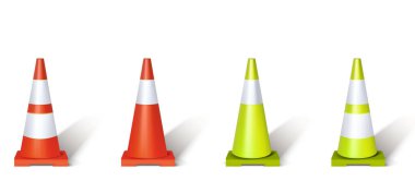Kısıtlı koni çizgili beyaz ve kırmızı yol. Yol lambasıyla kapatıldı. Güvenlik bariyeri inşaatı.
