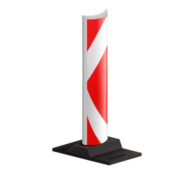 Yol bariyeri, şeritli beyaz ve kırmızı yol. Yol lambasıyla kapatıldı. Barikat güvenlik konisi inşaatı.