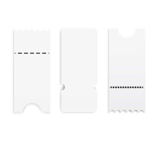 Ticket cinema, theater. Collection of vintage tickets and coupons. Realistic white paper coupon isolated on white background.