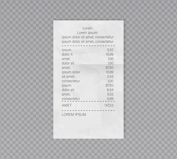 Receipt roll cash payment. Bills invoice for cash or credit card transaction. Isolated receipt template. — Stock Vector