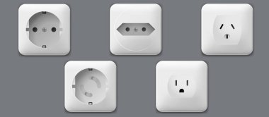 Elektrik prizleri ve elektrik illüstrasyonu için priz, anahtar ve uzatma vektörü prizi.