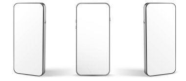 UI UX önizleme için telefon araması boş görüntü şablonu. Farklı melekler görüyor. Modern iş tasarımı beyaz arka planda izole edildi. Telefon döndürülmüş konumlar tasarımı.