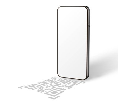 Kod tarama simgesi. Ödeme için akıllı telefon ekranında QR kod tarayıcısı olan dijital cep telefonu, barkod teknolojisi geçmişini tara. İş ve teknoloji kavramı.