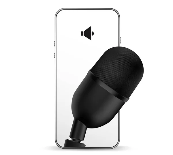 Podcast Ljudutrustning Ljudmikrofon Ljudhörlurar Podcast Program Mobilen Smartphone Skärm Inspelning — Stock vektor