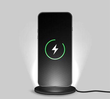 Kablosuz teknoloji. Cep telefonunun şarj pili kablosuz akıllı şarjdan. Mobil aygıtlar için dış pil.