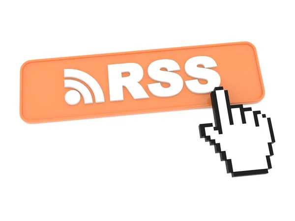 Presione el botón RSS del cursor del ratón en forma de mano . — Foto de Stock