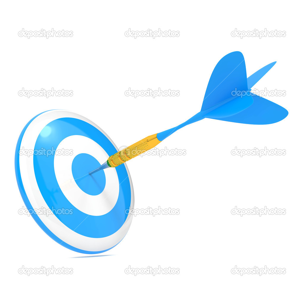 Dart Hitting a Target, Isolated On White.