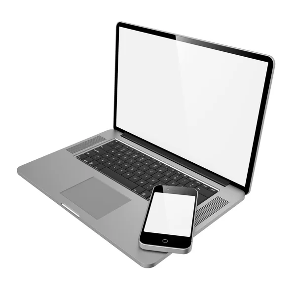 Laptopcomputer en mobiele telefoon. — Stockfoto