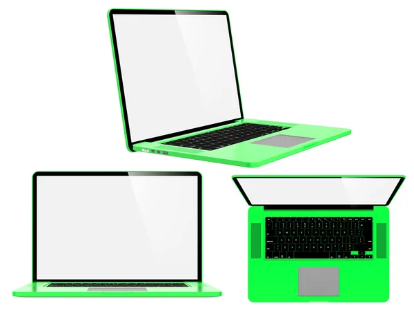 Yeşil modern dizüstü bilgisayarlar kümesini. — Stok fotoğraf