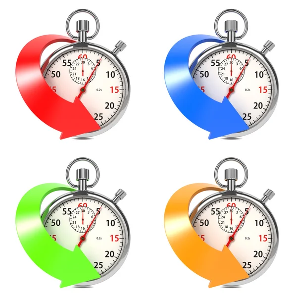 Stopwatch with Colored Arrow. Set on White. — Stock Photo, Image