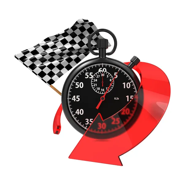 Checkered Flag with Stopwatch and Arrow. — Stock Photo, Image