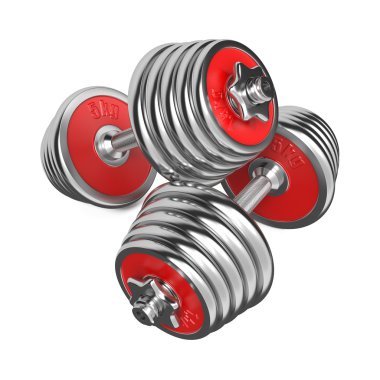 demir dumbell ağırlık beyaz zemin üzerinde. 3D