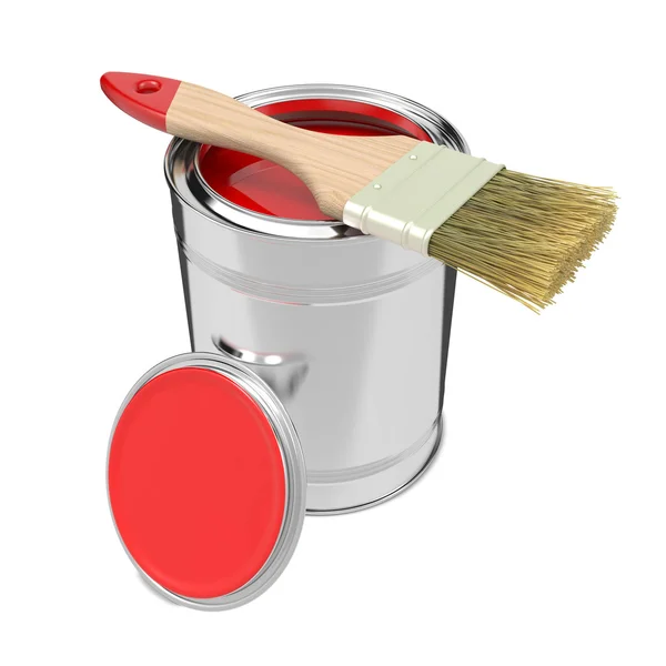 Colorful Paint Can with Paintbrush. — Stock Photo, Image