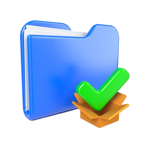 Blue Folder with Green Check Mark. — Stock Photo, Image