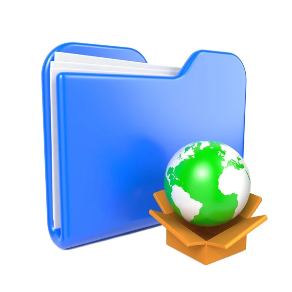 Blue Folder with Green Earth Globe. — Stock Photo, Image