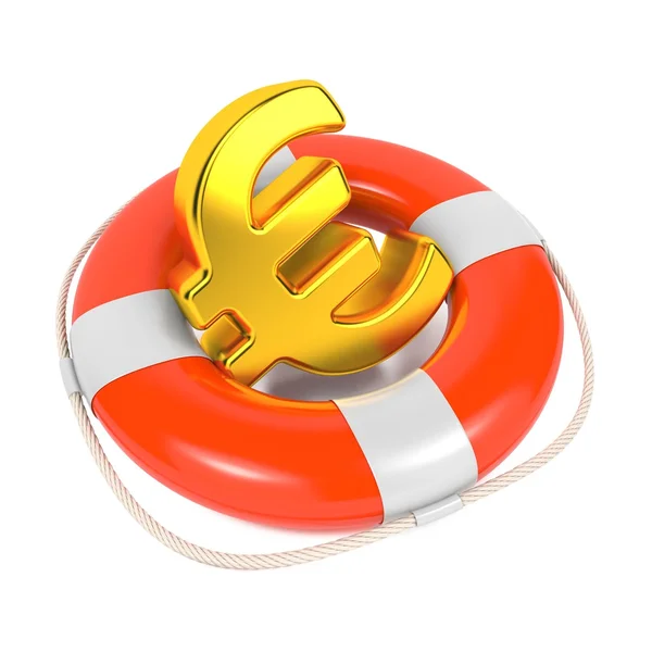 Euro Sign in Lifebuoy vermelho. Isolado em branco . — Fotografia de Stock