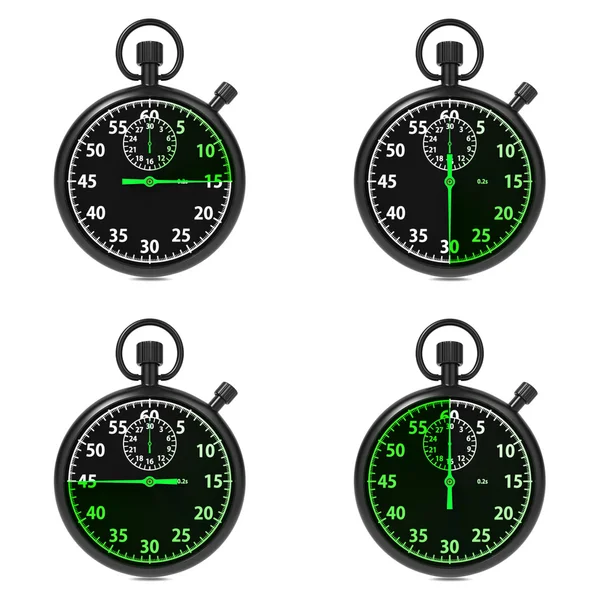 Stopwatch Green Timers (dalam bahasa Inggris). Atur di Putih . — Stok Foto