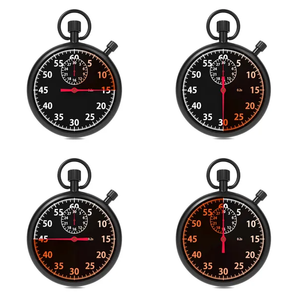 Stopwatch Red Timers (dalam bahasa Inggris). Atur di Putih . — Stok Foto