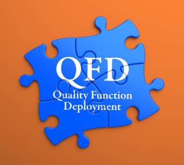 QFD mavi puzzle parçaları üzerinde. iş kavramı.
