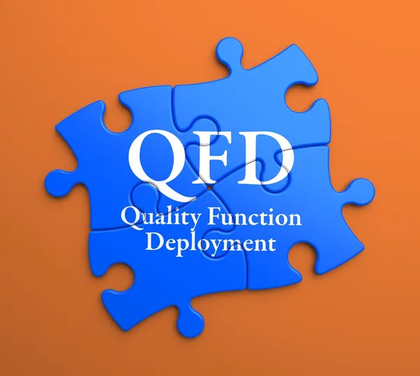 Qfd 上蓝色拼图块。经营理念. — 图库照片