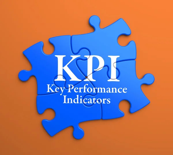 Ukazatel KPI na modré dílky. podnikatelský koncept. — Stock fotografie