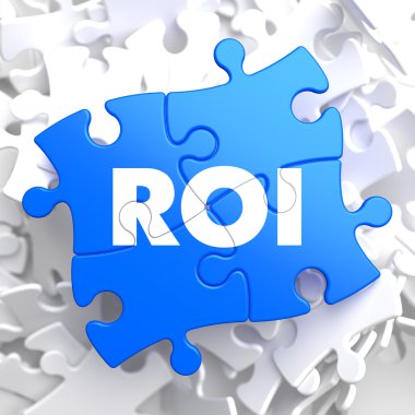 ROI on Blue Puzzle Pieces. Business Concept. clipart