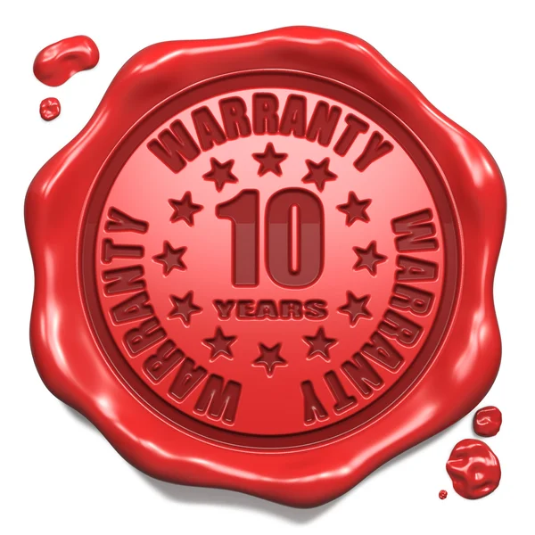 Gwarancja 10 lat - znaczek na czerwonym woskiem uszczelnienia. — Zdjęcie stockowe