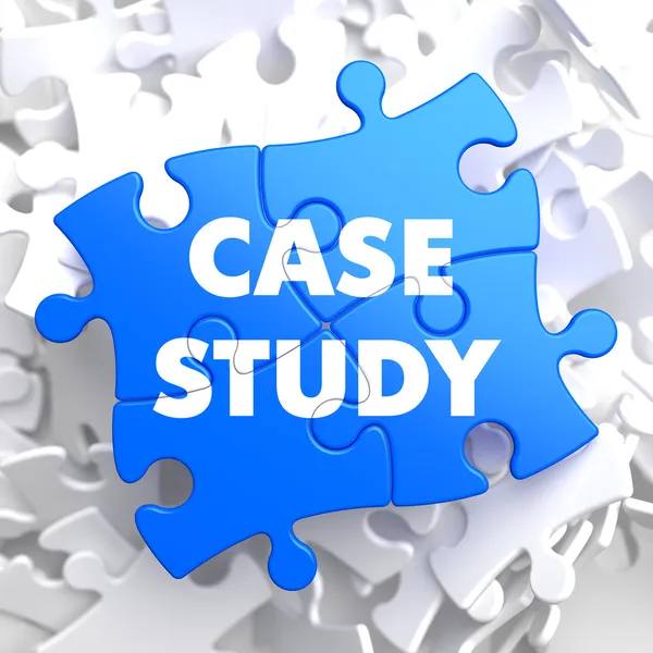 Case Study on Blue Puzzle Pieces. — Stock Photo, Image