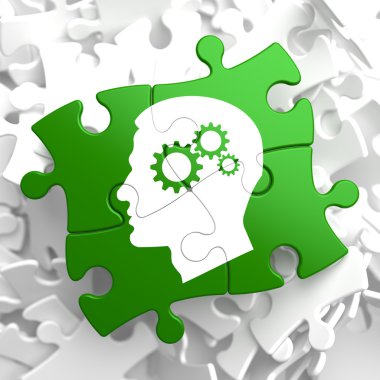 Yeşil puzzle parçaları üzerinde psikolojik kavramı.