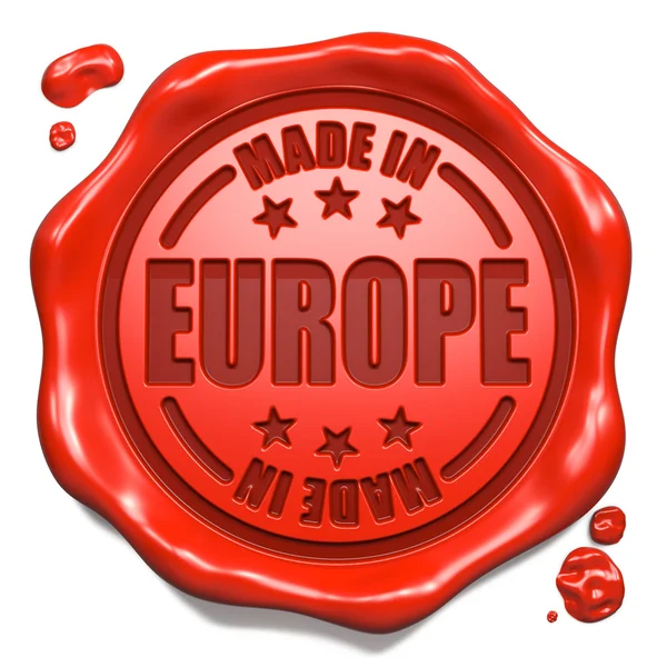 Hecho en Europa - Sello en el sello de cera roja . —  Fotos de Stock