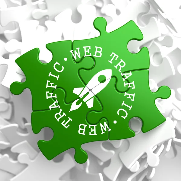 Webes forgalom koncepció zöld puzzle darabkái. — Stock Fotó