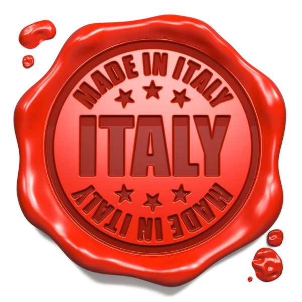 Feito na Itália - Carimbo no selo de cera vermelha . — Fotografia de Stock