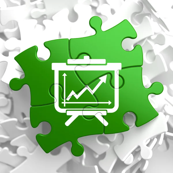 Flipchart con ícono de gráfico de crecimiento en rompecabezas verde . — Foto de Stock